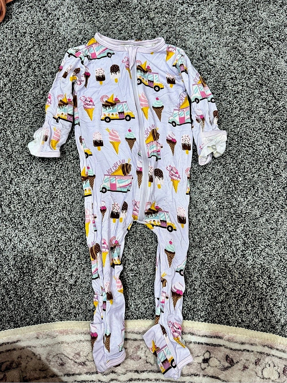 KicKee Pants Print Footie with 2 Way Zipper Pink & White 6 Months